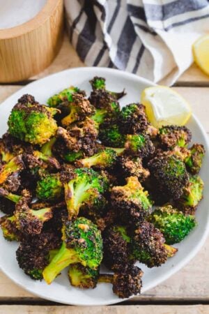 Crispy air fryer frozen broccoli.