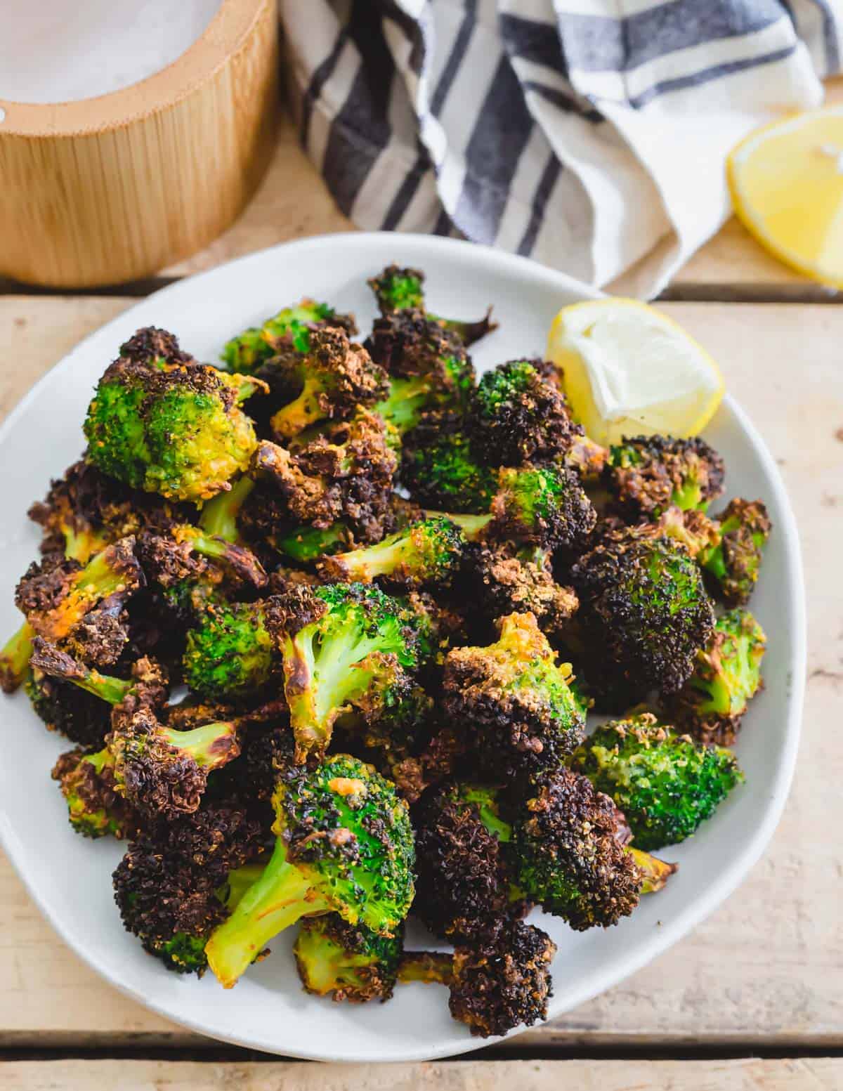 Crispy air fryer frozen broccoli.