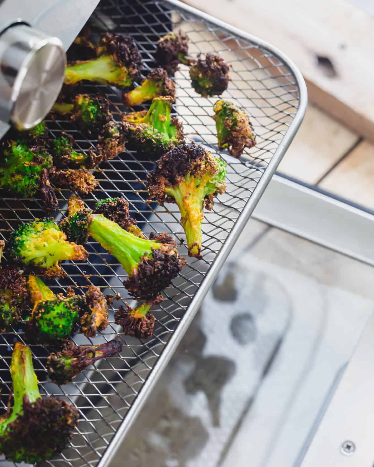 Frozen broccoli in the air fryer.