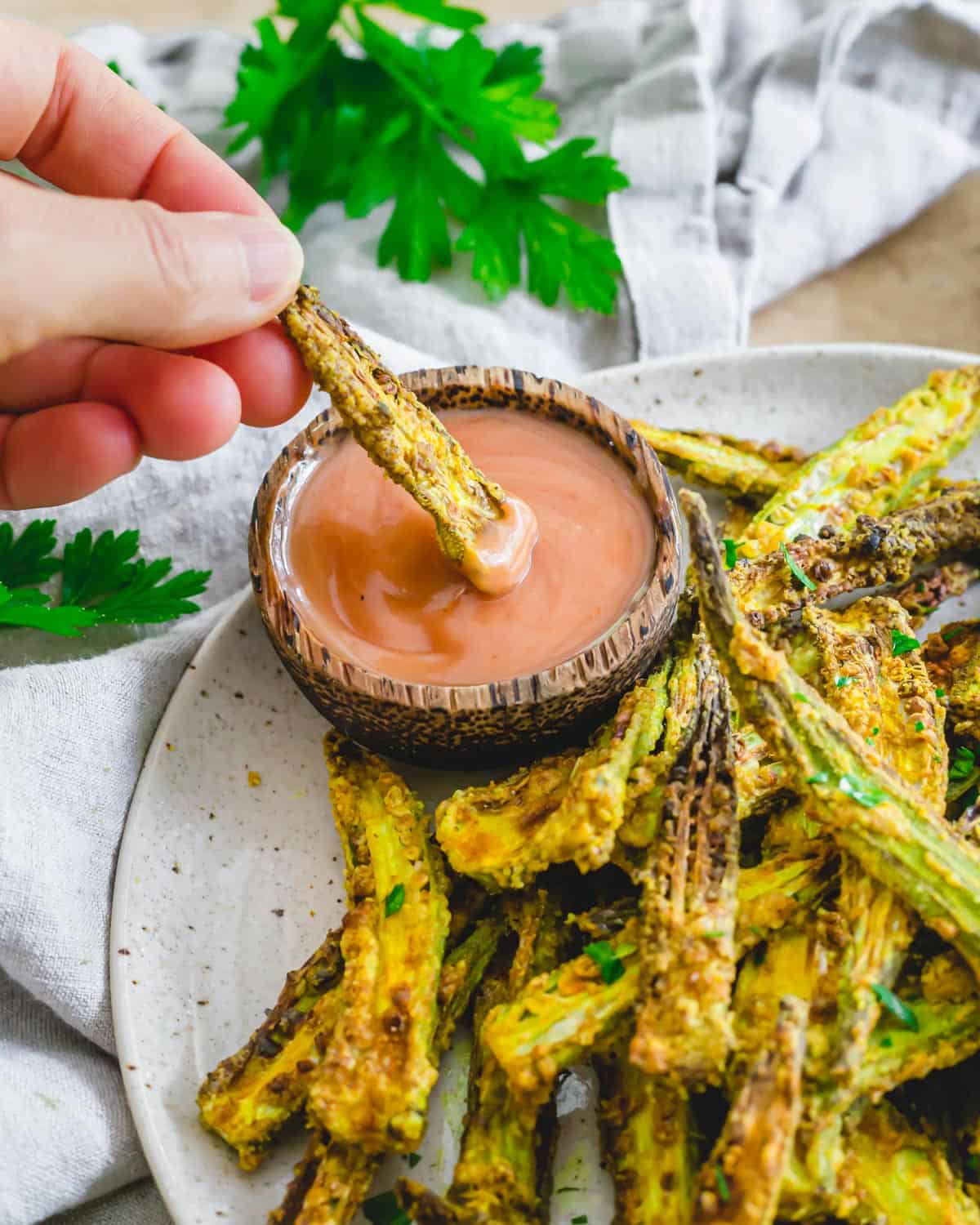 How to fry okra in the air fryer for crispy okra fries.