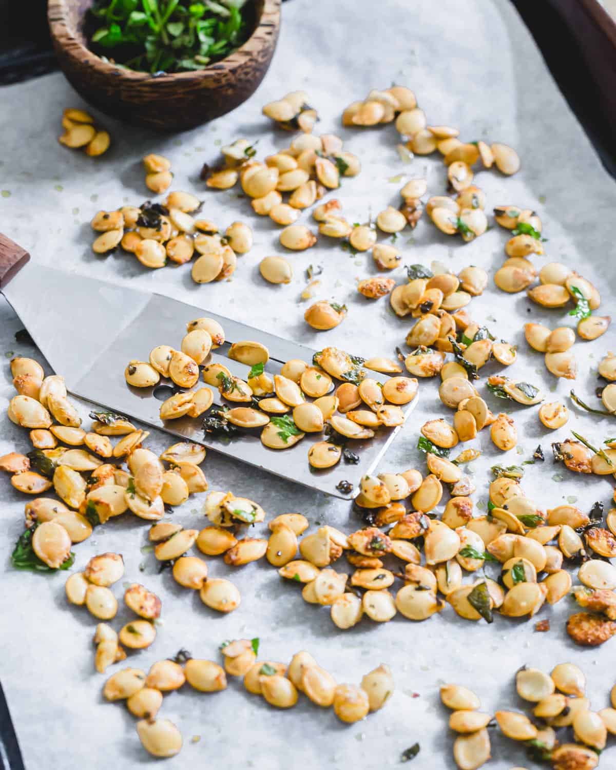 Roasted delicata squash seeds.