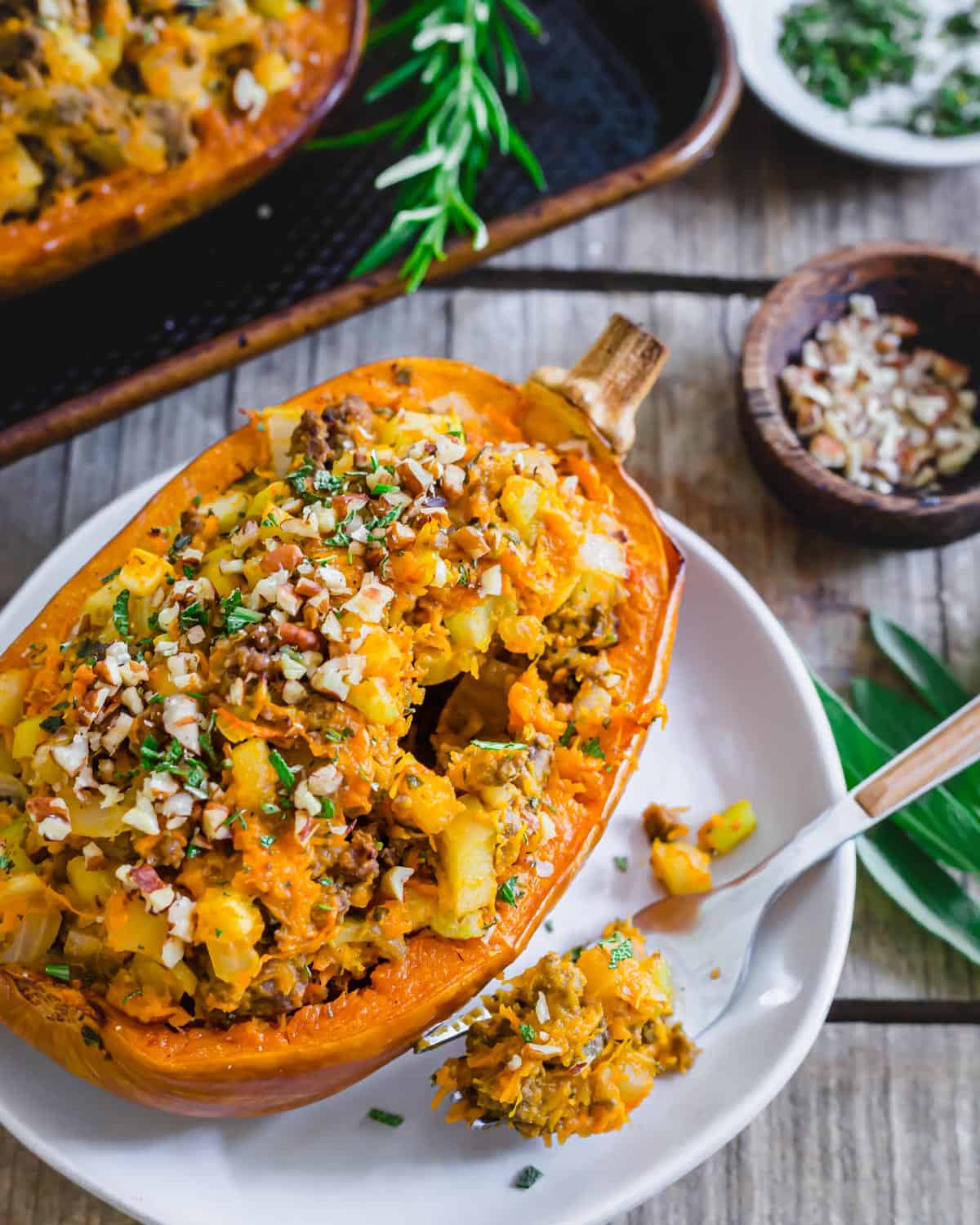 Petite sized honeynut squash are perfect for roasting and stuffing. Enjoy both methods with this fall inspired easy recipe.