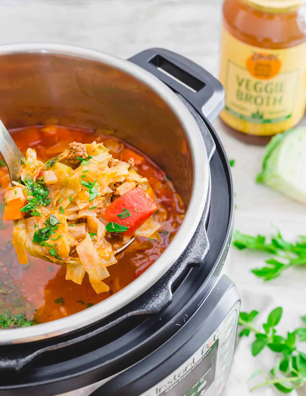 Cabbage roll soup recipe made in the Instant Pot.