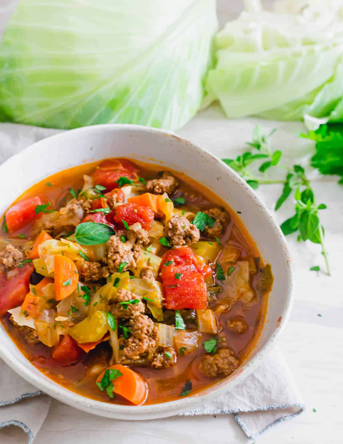 Gluten-free and paleo cabbage roll soup recipe made in the Instant Pot.