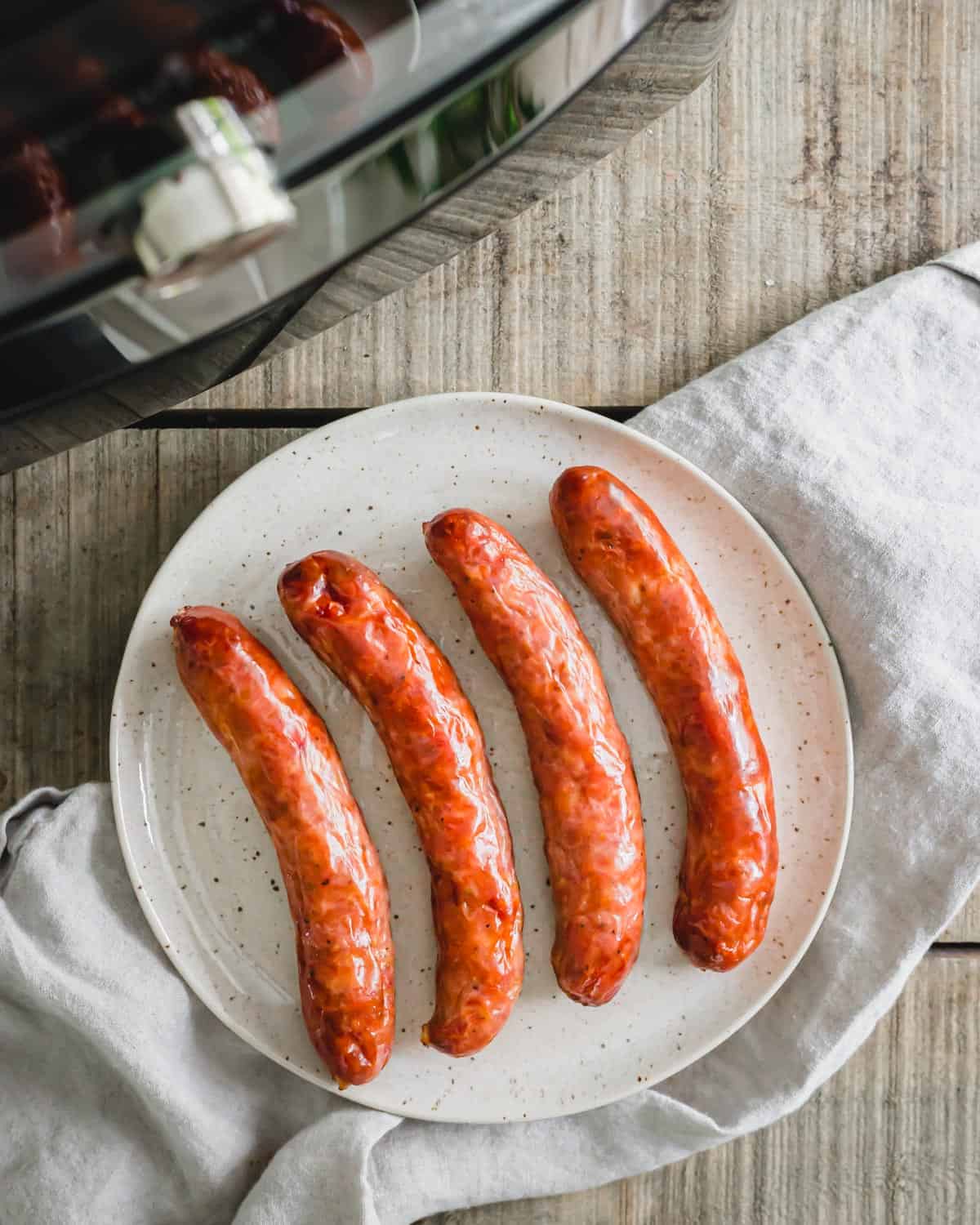 Perfectly golden brown, crispy Italian sausage cooked in the air fryer.