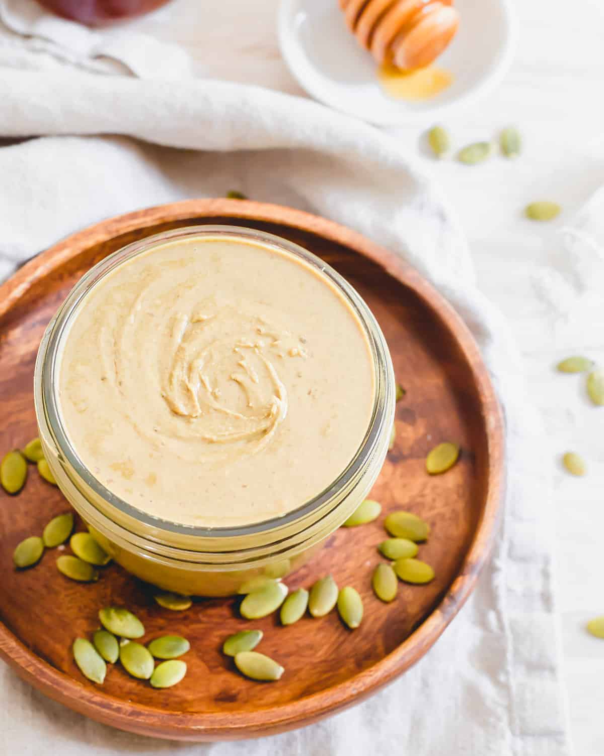 Homemade pumpkin seed butter in a jar.