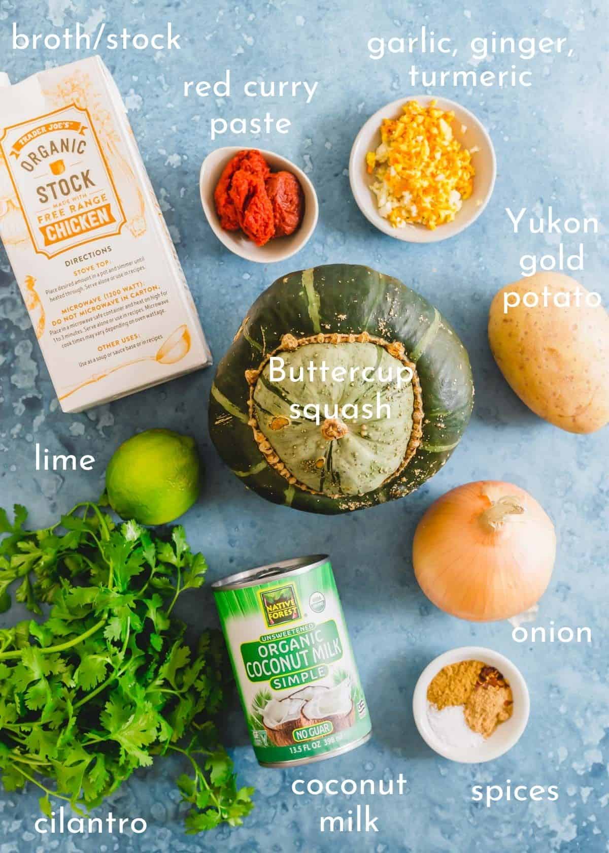 Ingredients to make buttercup squash soup.