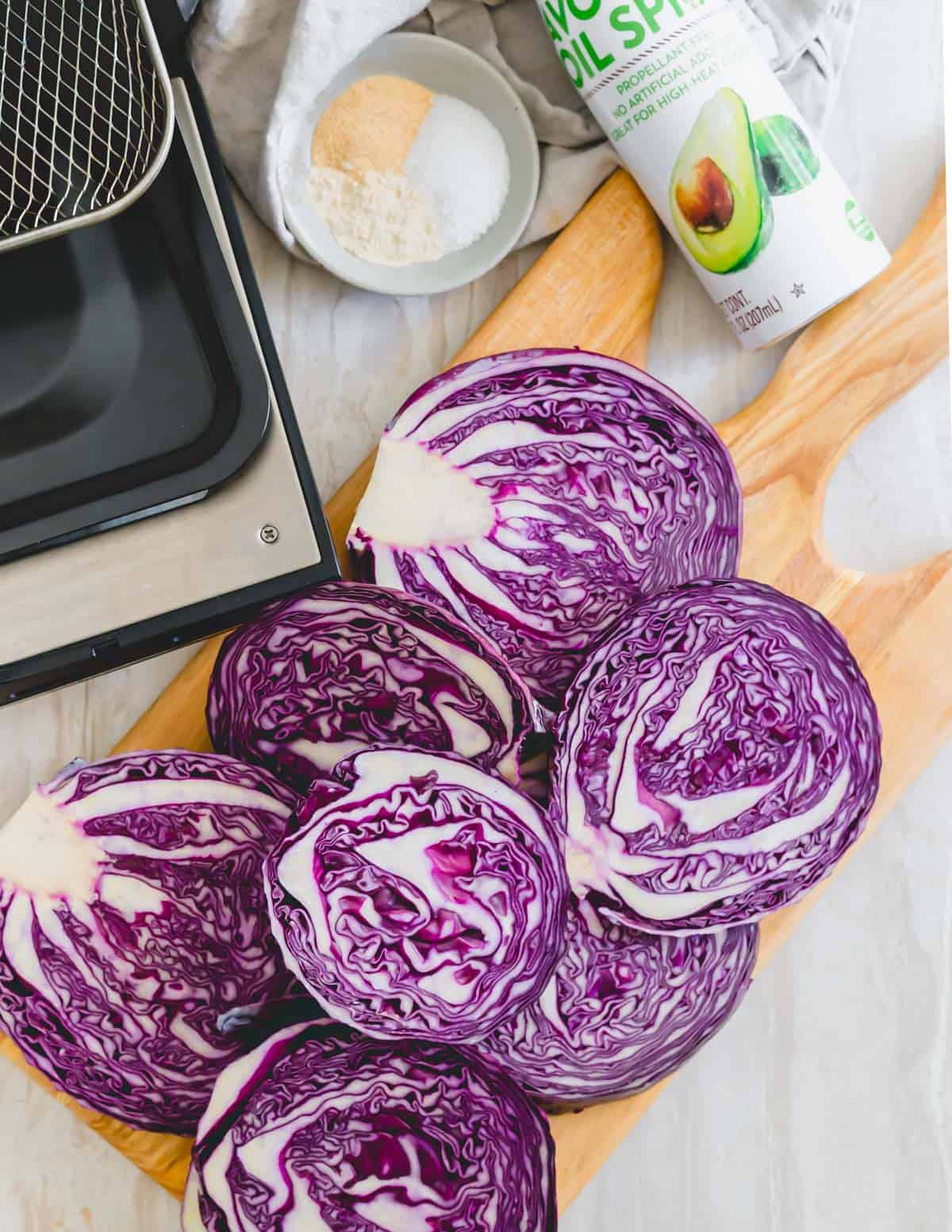 Sliced red cabbage before air frying.