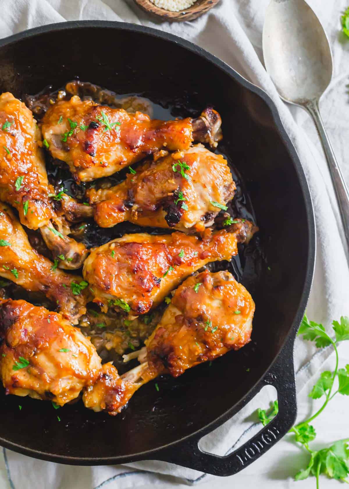 Miso chicken recipe baked in a skillet.