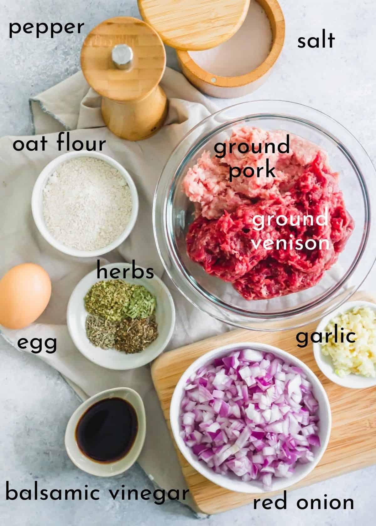 Ingredients to make venison meatballs.