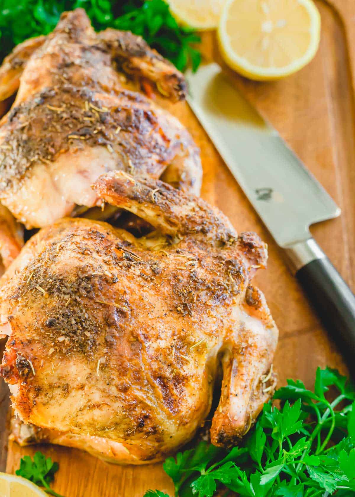 Whole roasted Cornish game hen recipe in the air fryer.