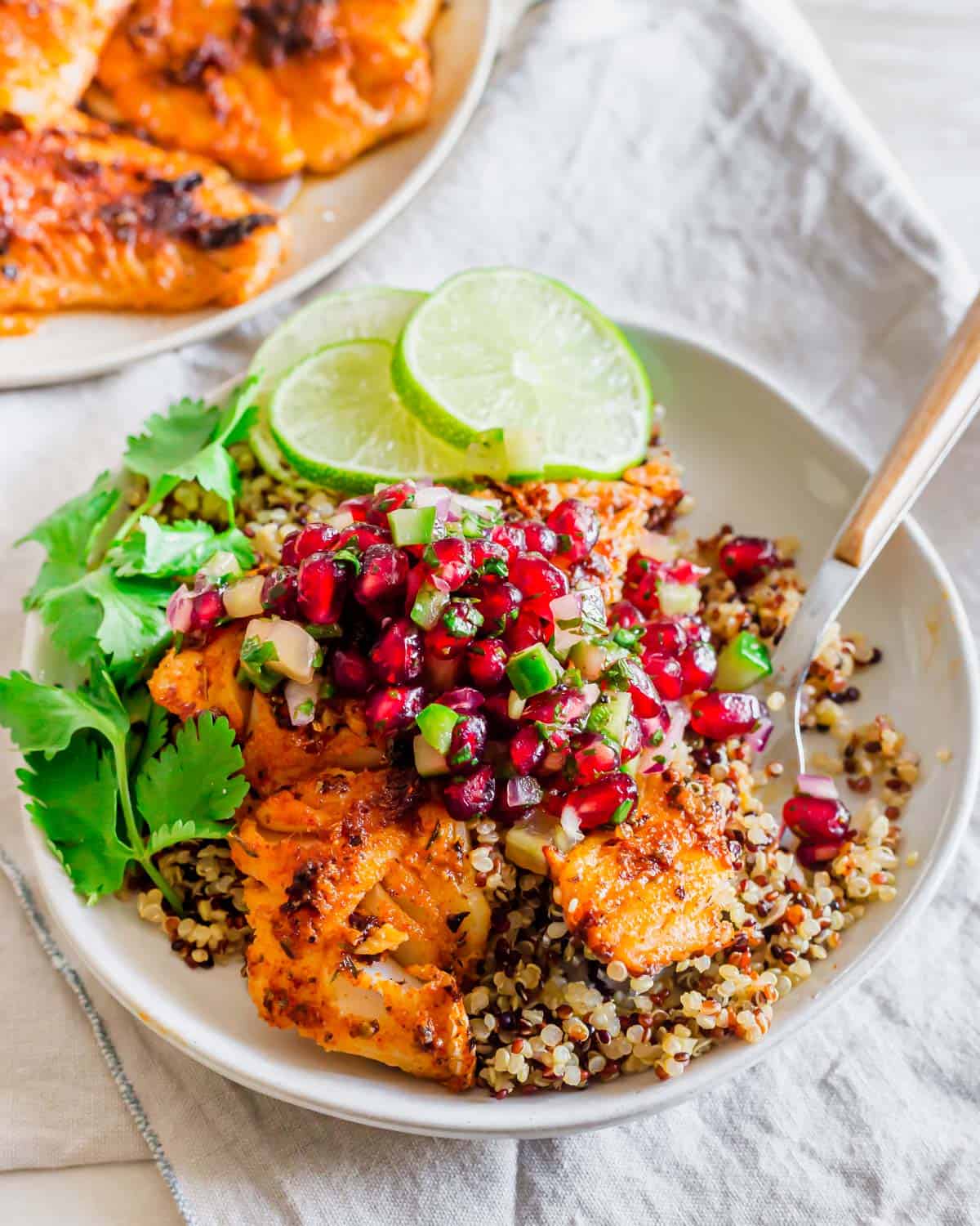 Pomegranate salsa used as a topping for blackened cod.