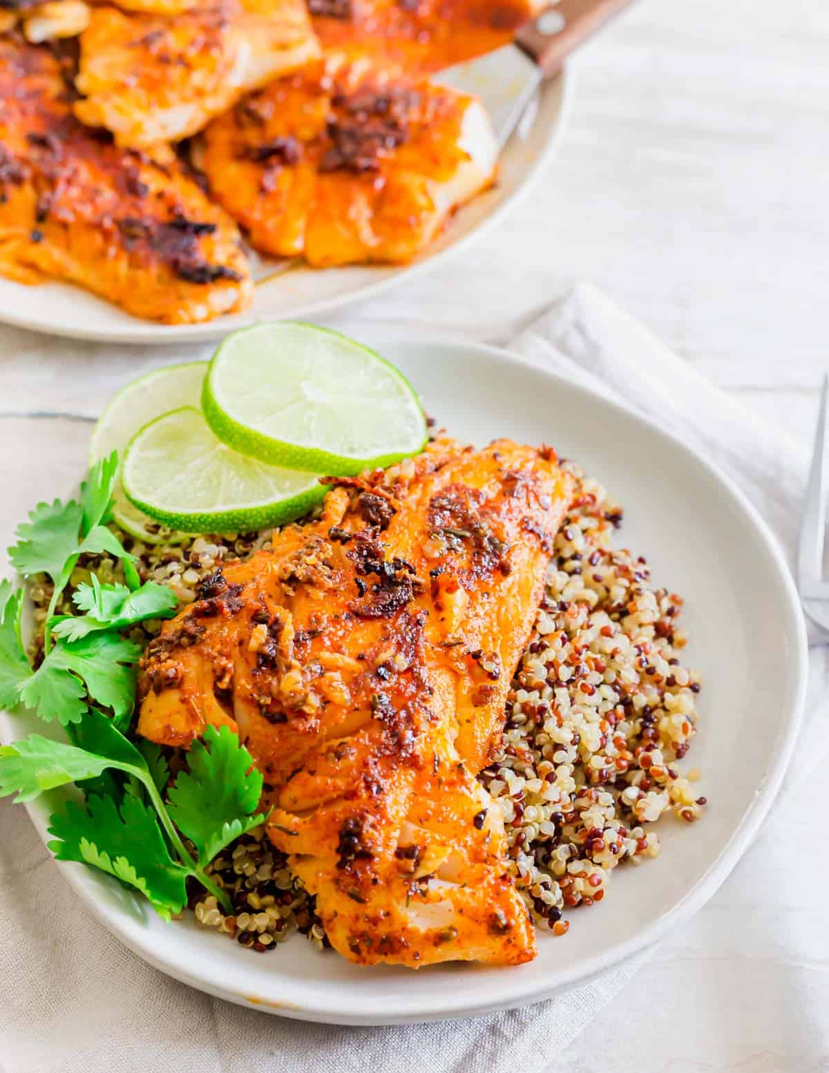 Pan-seared blackened cod over quinoa.