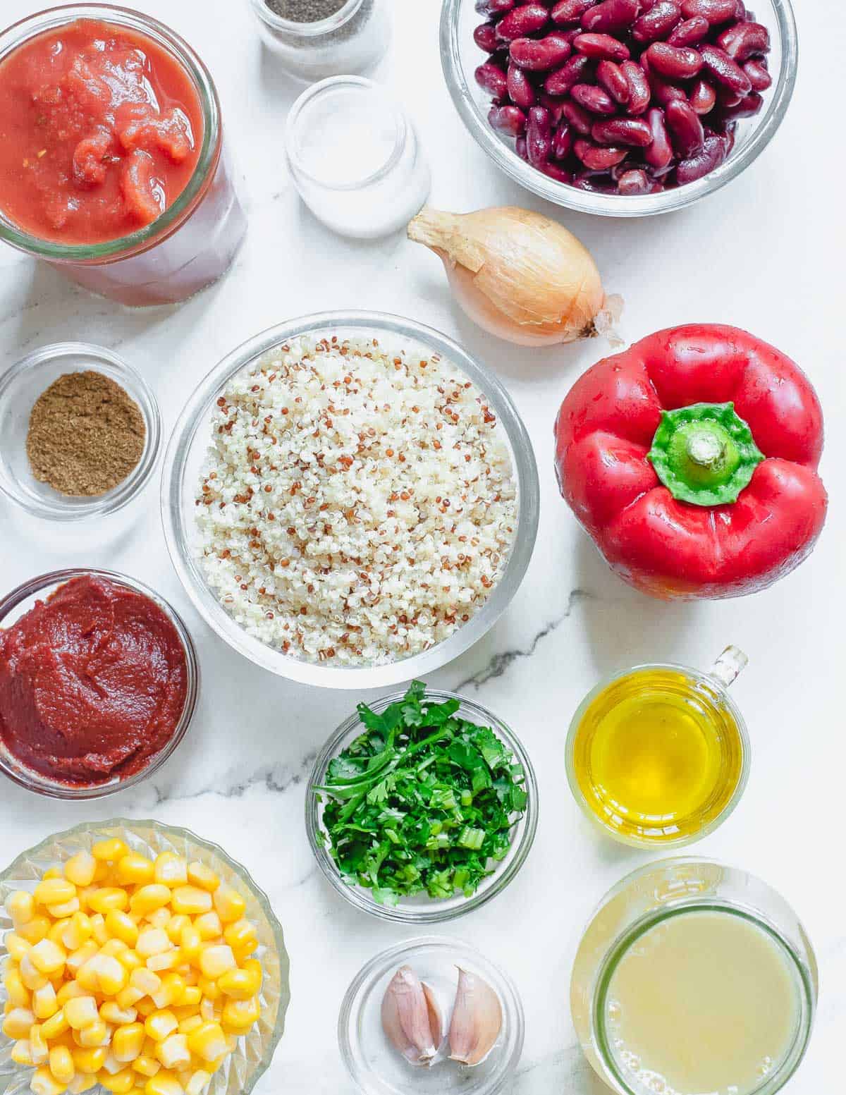 Ingredients prepped to make hearty Mexican vegetable soup.