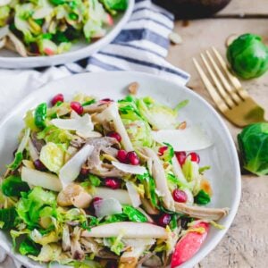 Honey mustard chicken and brussels sprouts salad.