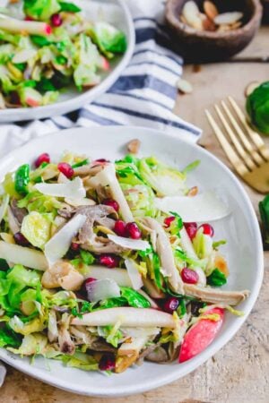 Honey mustard chicken and brussels sprouts salad.