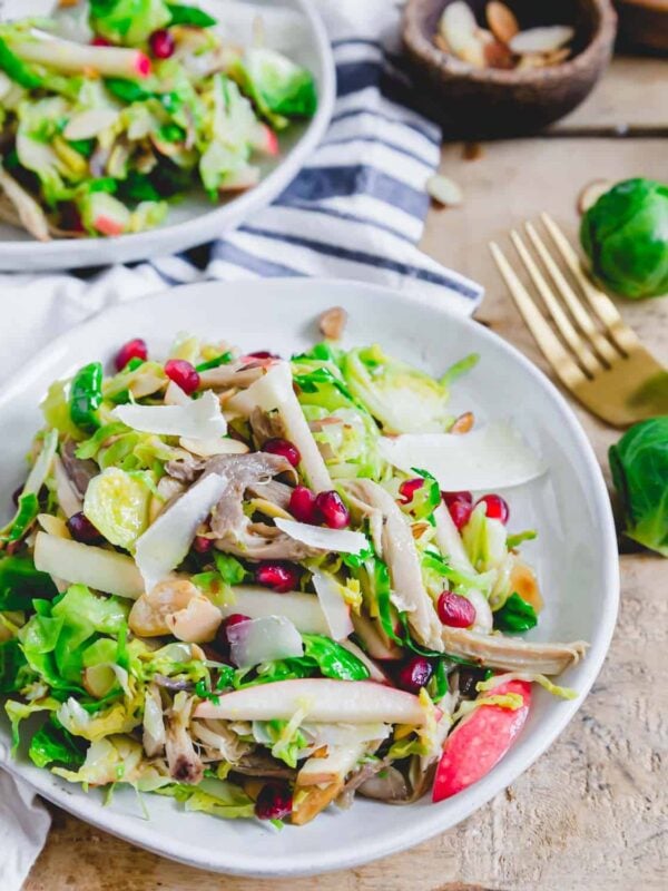 Honey mustard chicken and brussels sprouts salad.