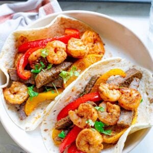 Steak and shrimp fajitas.