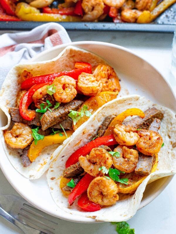 Steak and shrimp fajitas.