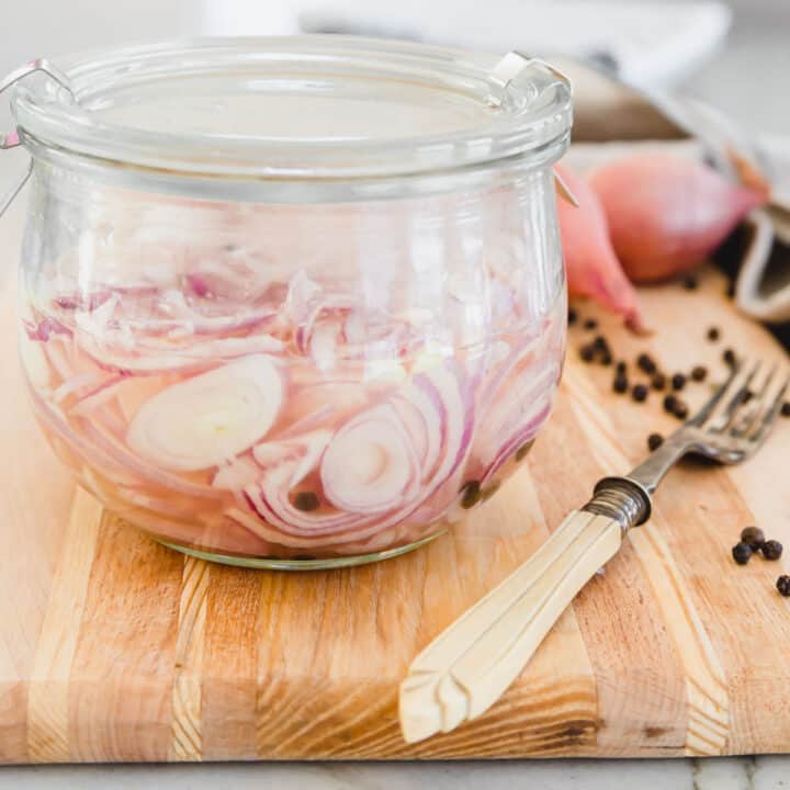 Quick pickled shallots.