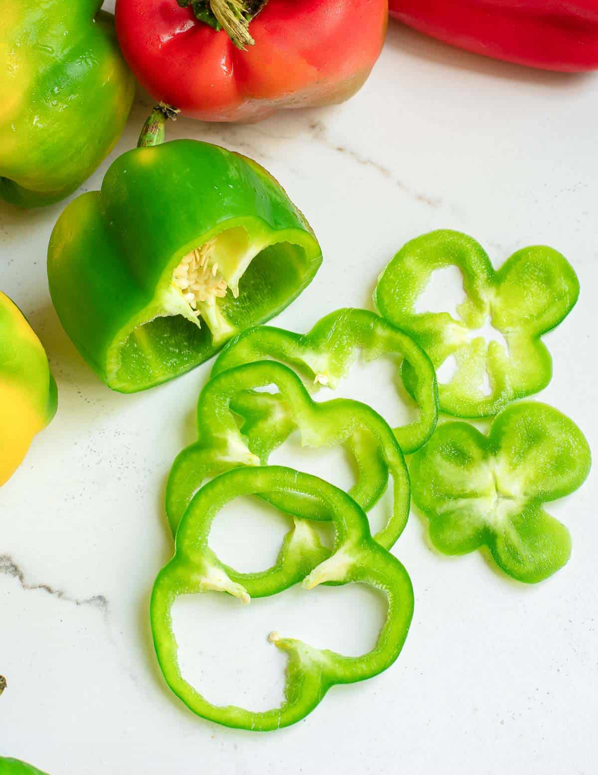 Green bell pepper cut into rings.