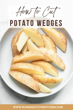 Potato wedges on a plate.