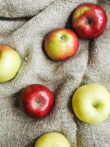 Apples on burlap.