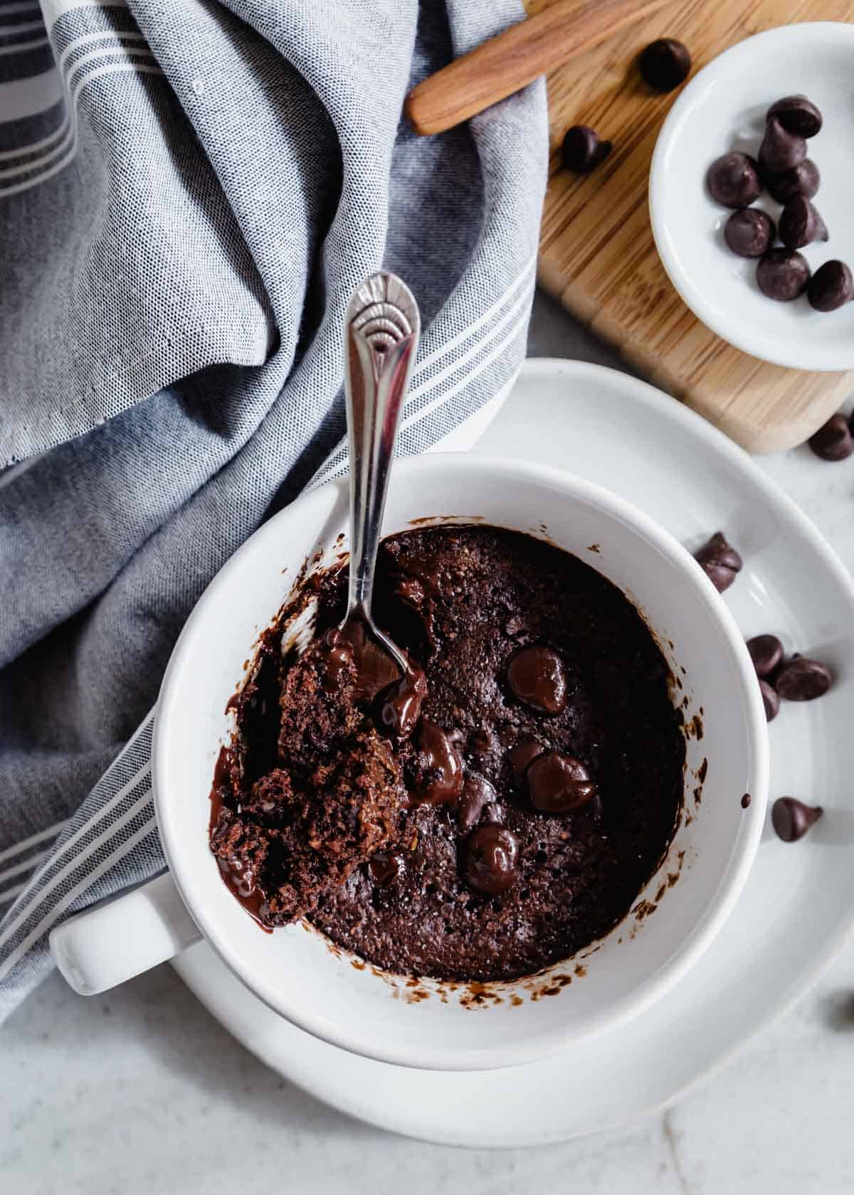 Spoonful of a protein mug cake recipe.