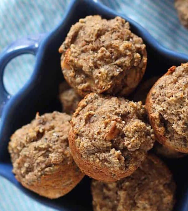 Banana chia bites in a blue bowl.