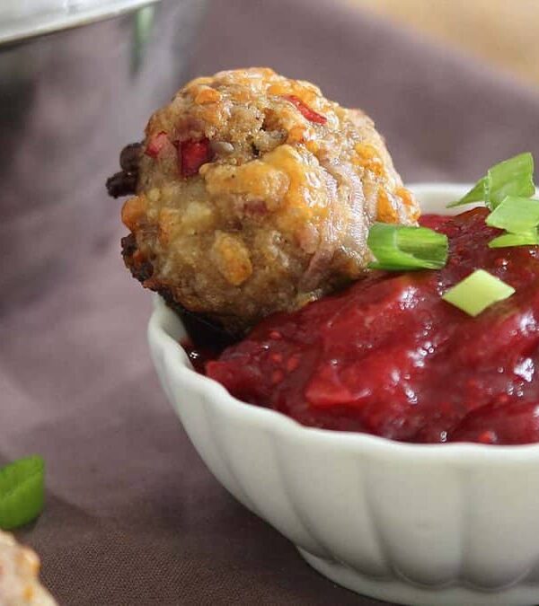 Cranberry meatballs with cranberry sauce.