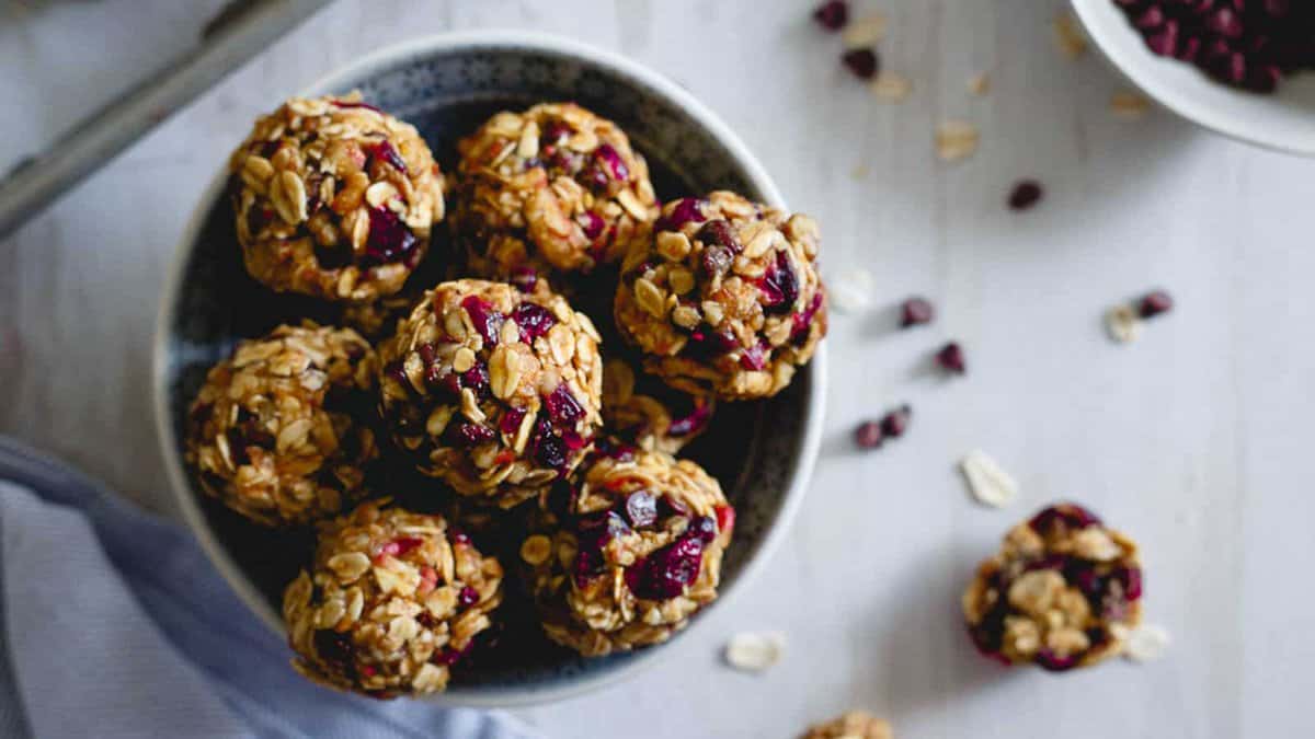 Cranberry orange cookie bites in a bowl.