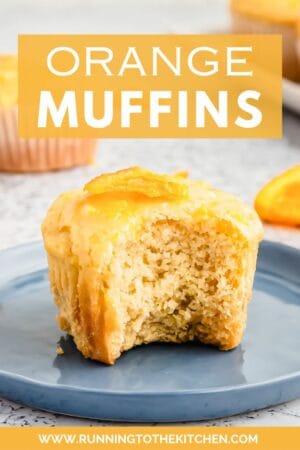 Orange muffins on a plate with the text orange muffins.