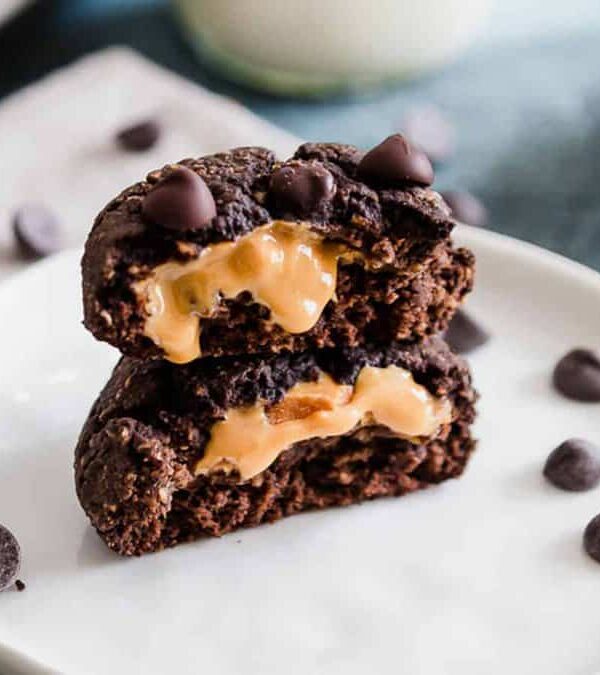 Peanut butter chocolate cookies on a plate.