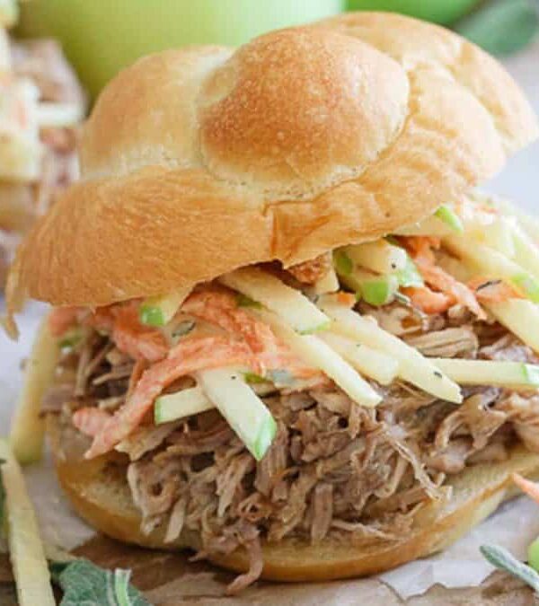 Pulled pork sandwich with apple slaw.