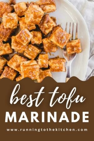 Best tofu marinade on a plate with a fork.