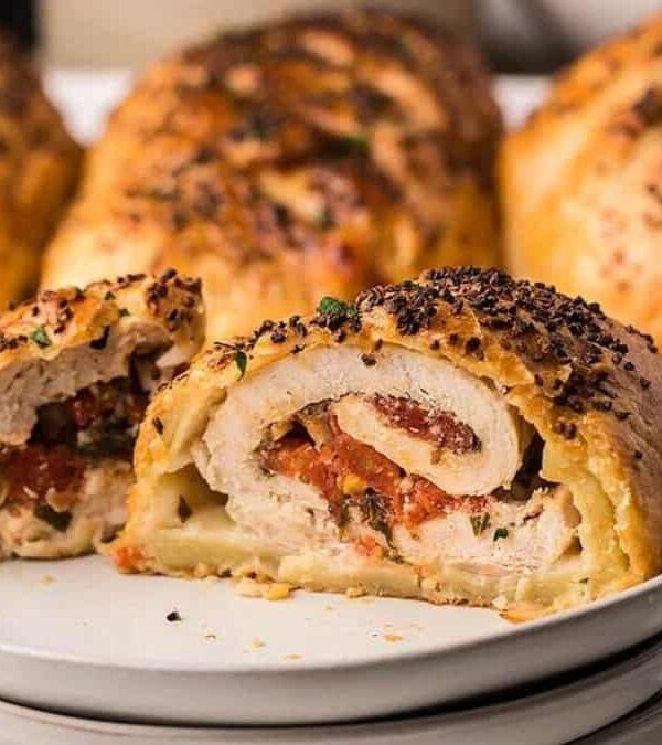A plate with stuffed chicken.