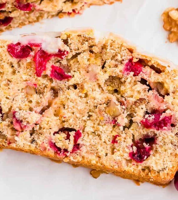 One slice of cranberry orange walnut bread.