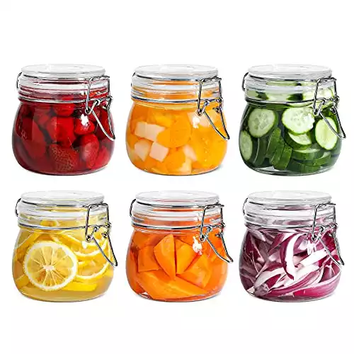 ComSaf Airtight Glass Canister Set of 6 with Lids 17oz Food Storage Jar Round