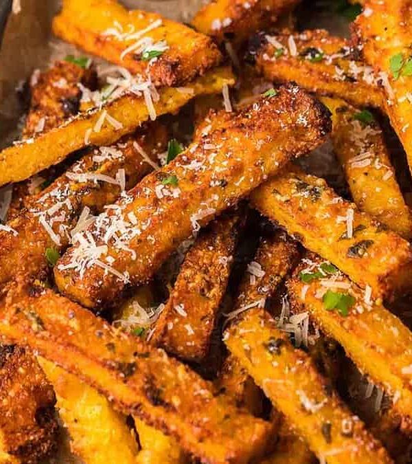 Polenta fries with parmesan and parsley.