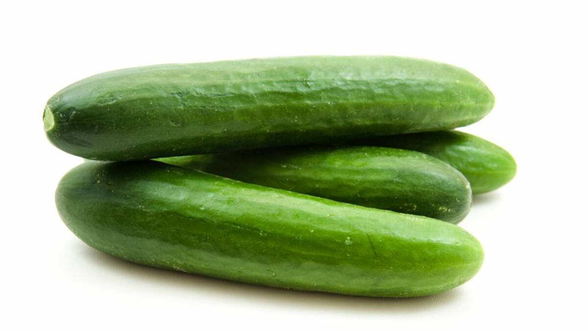 A pile of cucumbers on a white background.