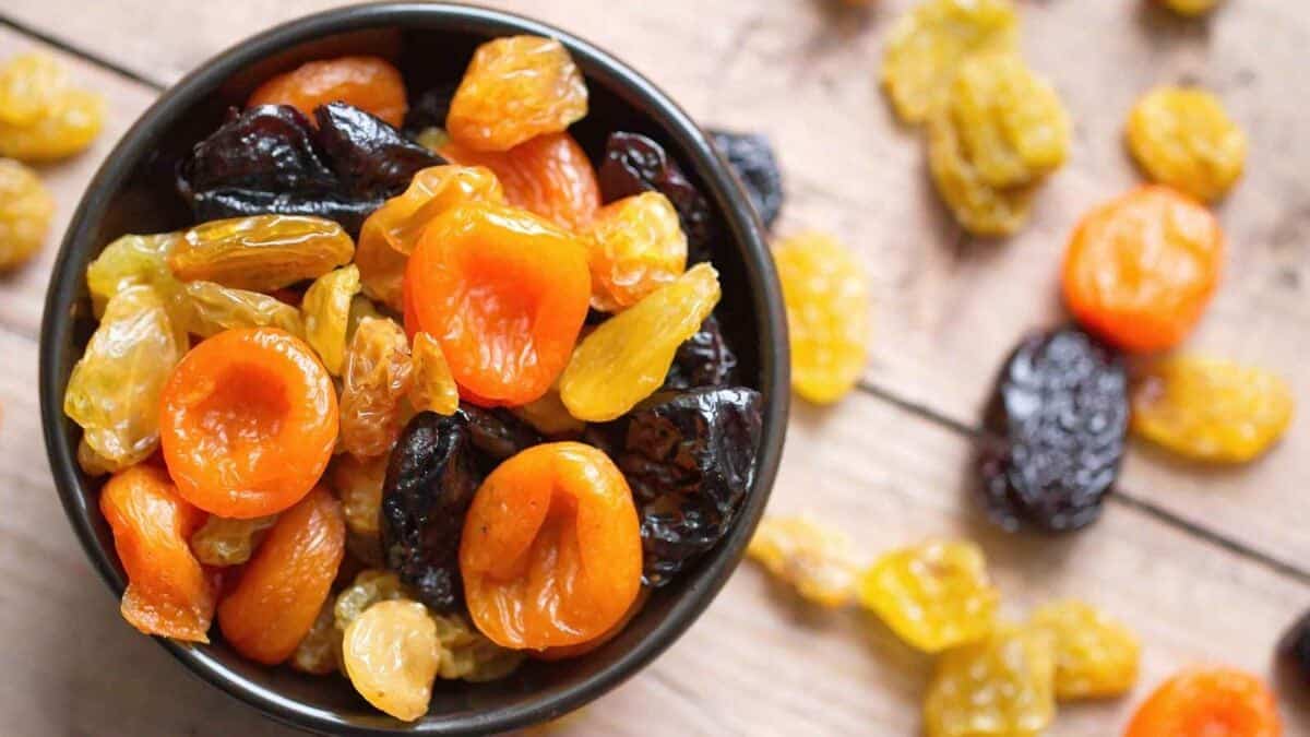 A bowl of dried fruits.