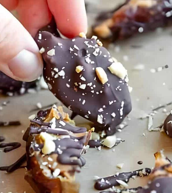 Chocolate covered Snickers date bites.