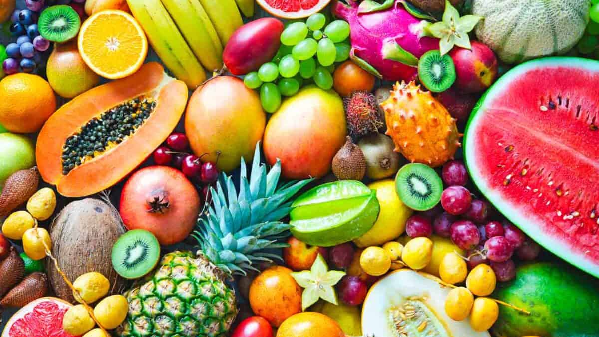Pile of different tropical fruit.
