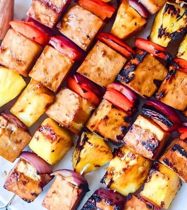 Teriyaki tofu skewers.