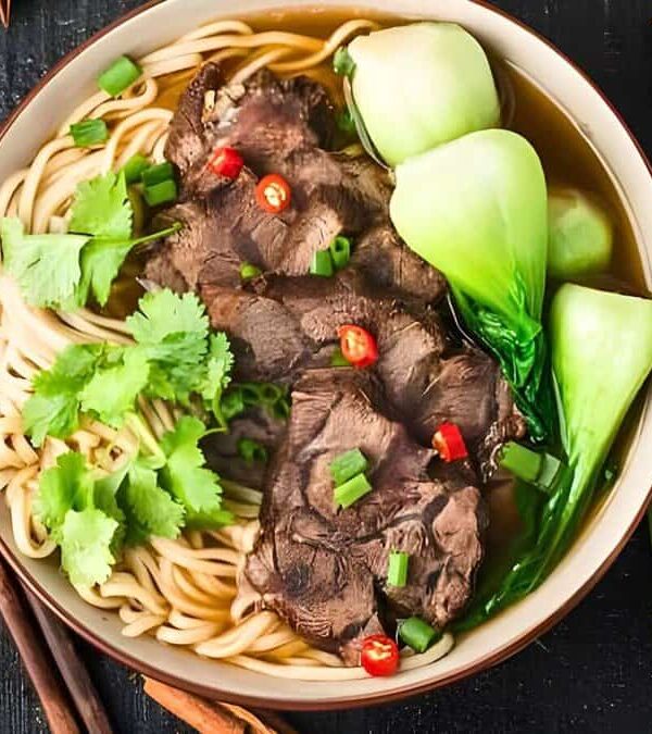 Beef ramen in a bowl.