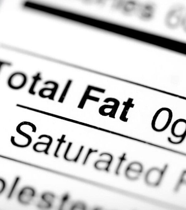A close-up view of a nutrition label showing "Total Fat 0g" and "Saturated" in bold text.