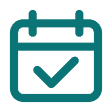 Teal calendar icon with a checkmark.